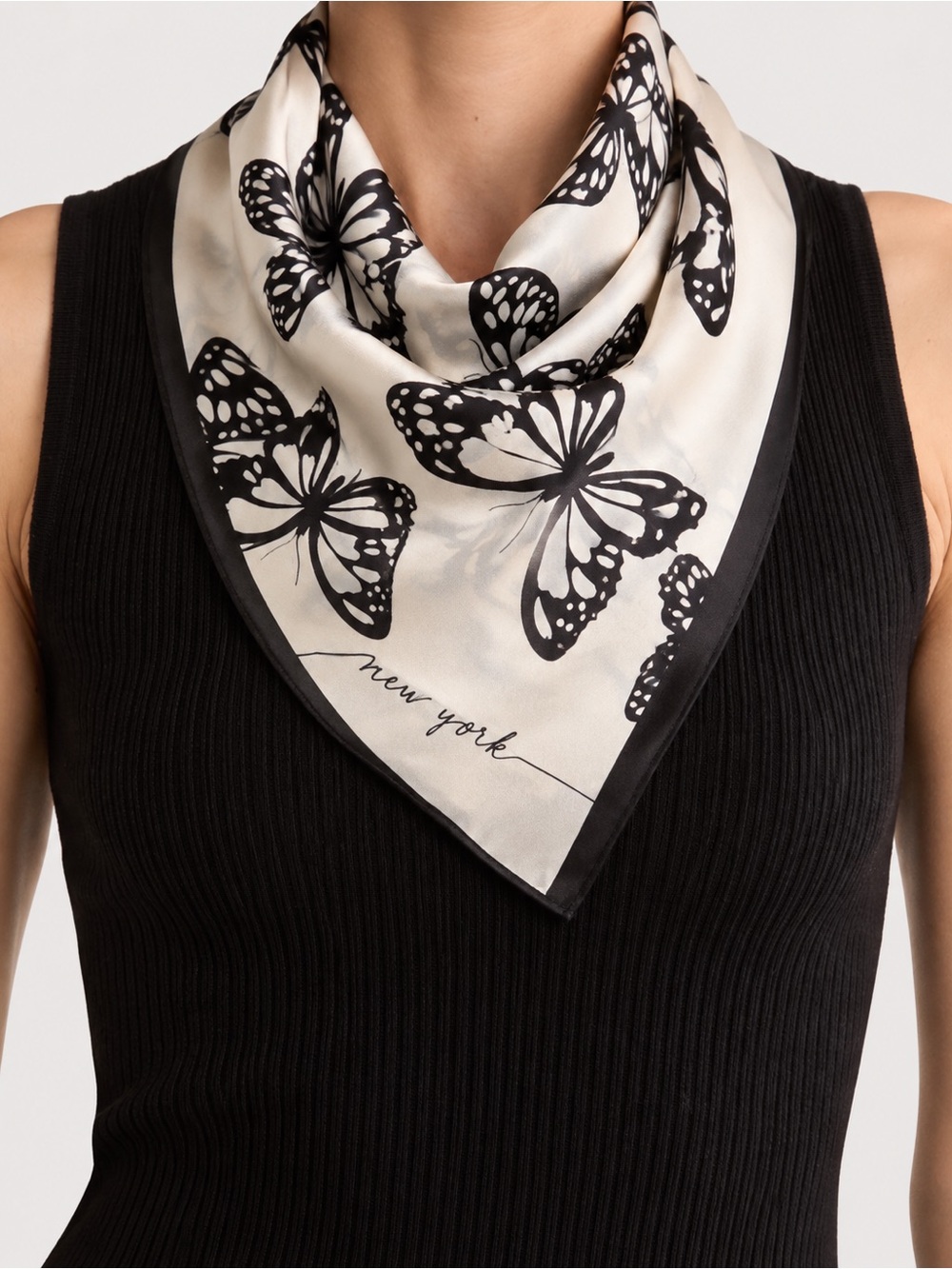 kate spade ♠️ Black and Cream Butterfly 100% Silk Square NWT